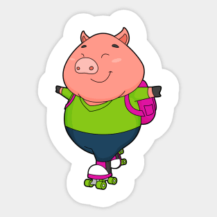 Pig at Inline skating with Roller skates Sticker